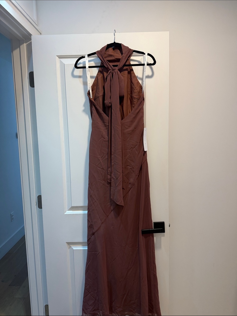 Azazie Chiffon Sleeveless High-Neck Maxi Dress in Espresso - Picture 5 of 5